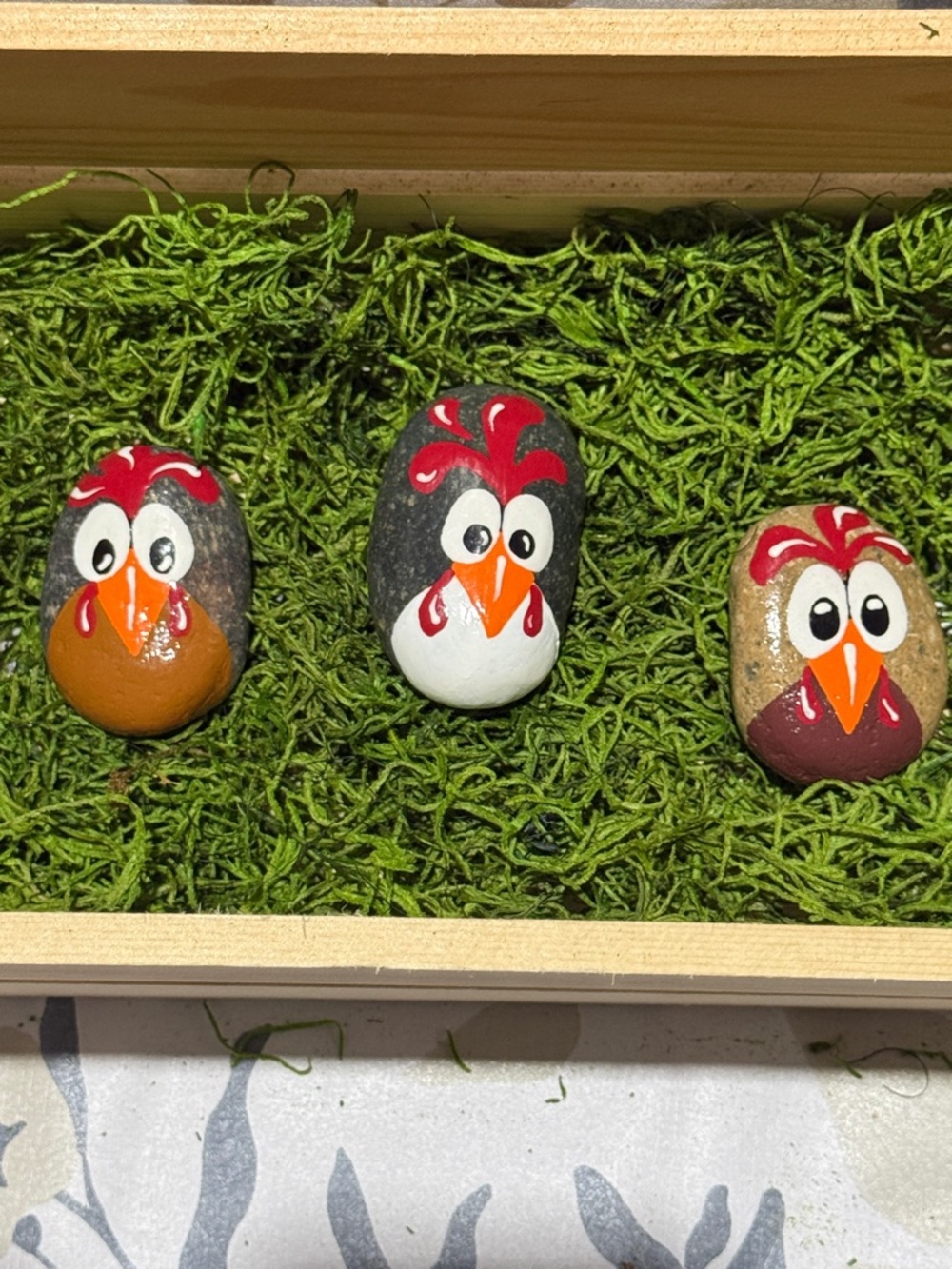 Hand-Painted Chicken Rock Trio - Bright Red & Orange Accents - Picture 2 of 5